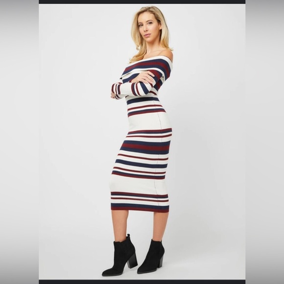 NWT Guess Solan Stripe Dove White Multi Sweater Dress Midi - Picture 2 of 6